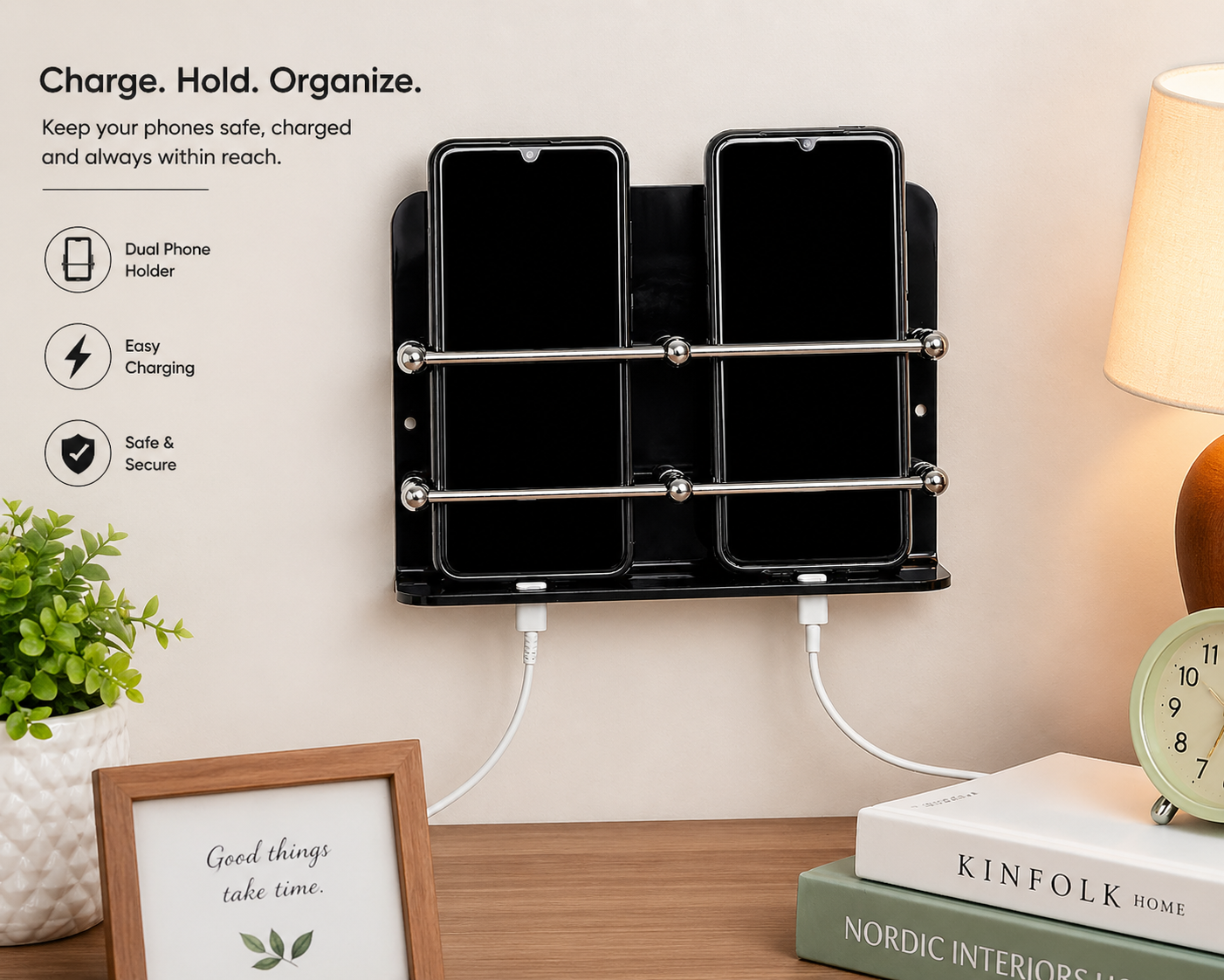 Black Acrylic Double Mobile Holder Stand