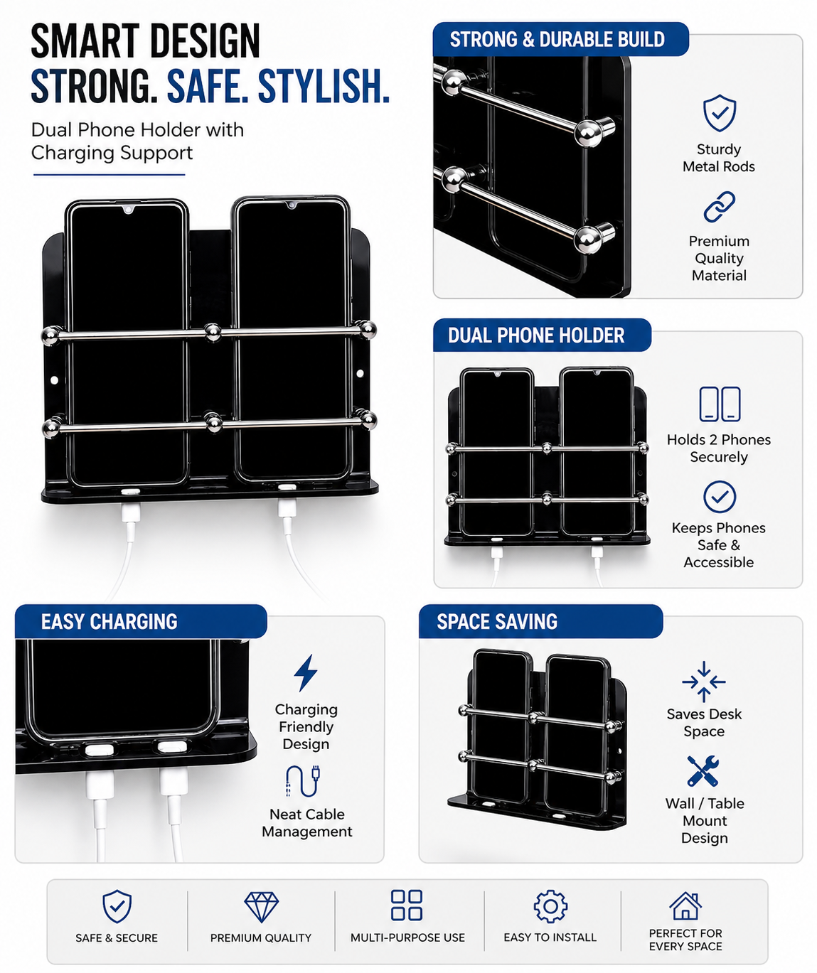 Black Acrylic Double Mobile Holder Stand