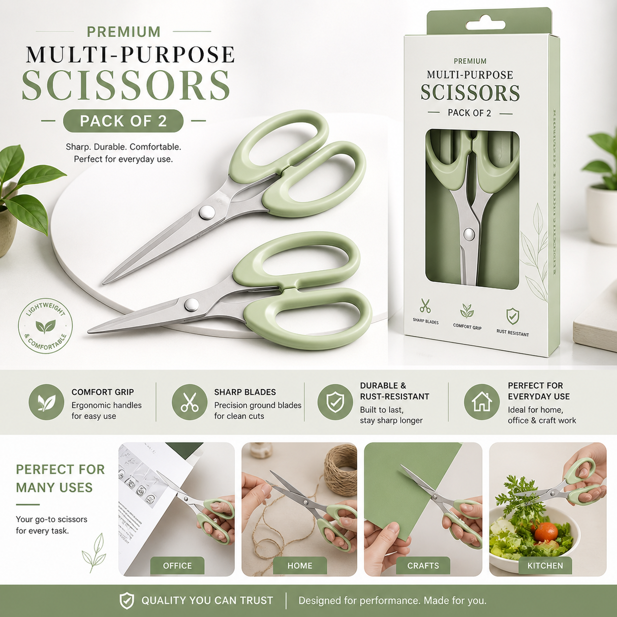 Multipurpose Stainless Steel Scissors - Pack Of 2