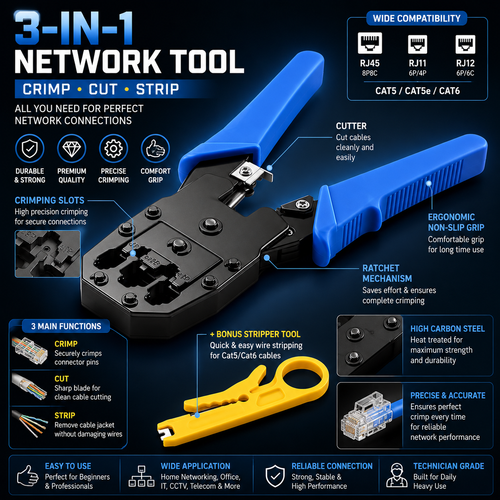 3-in-1 Network Crimping Tool Kit for RJ45 RJ11 RJ12 Connectors
